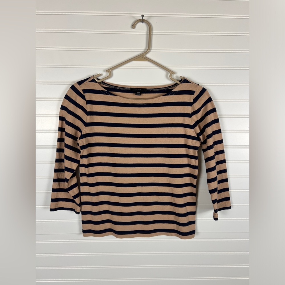 J. Crew Striped Navy and Tan Women's Top XXS